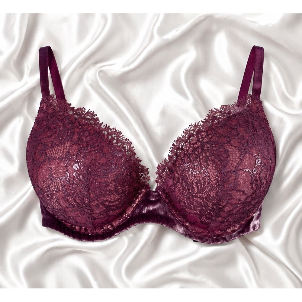 Victoria's Secret Very Sexy Push Up Pink Foil Shimmer Lace Bra Lined 34DDD